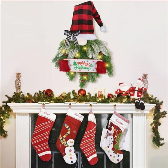 Artificial Pine Spruce Hanging Gnome Wreath with Lights - Picture 3 of 7